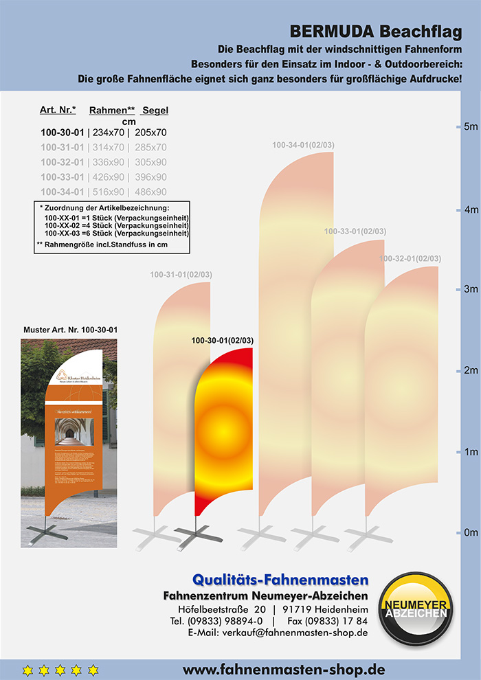 4 Beachflags Rahmen 70 x 234 cm (Segel 70 x 205 cm)