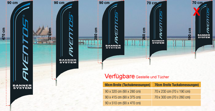 4 Beachflags Rahmen 70 x 234 cm (Segel 70 x 205 cm)