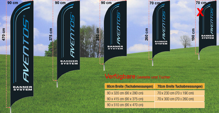 6 Beachflags Rahmen 70 x 234 cm (Segel 70 x 205 cm)