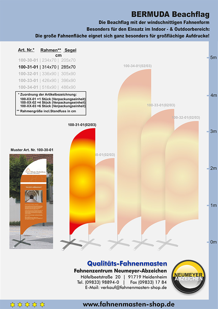 4 Beachflags Rahmen 70 x 314 cm (Segel 70 x 285 cm)