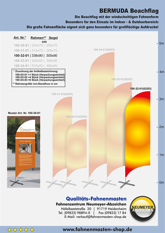 4 Beachflags Rahmen 90 x 336 cm (Segel 90 x 305 cm)