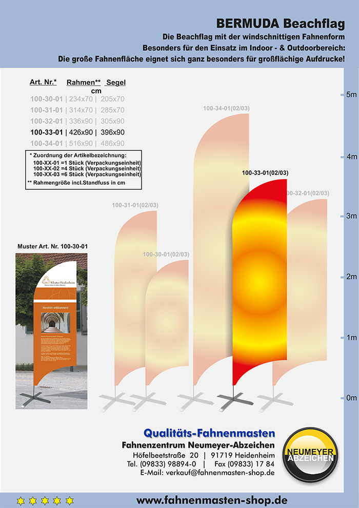 4 Beachflags Rahmen 90 x 426 cm (Segel 90 x 396 cm)