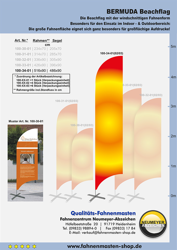 4 Beachflags Rahmen 90 x 516 cm (Segel 90 x 486 cm)