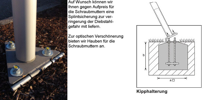 Kipphalterung aus Edelstahl, für Mast  Ø=100mm, Nennhöhe  7m / 8m