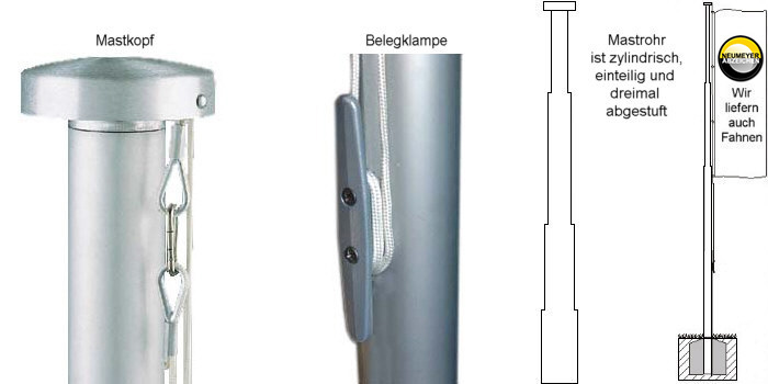 6m hoher, 1x abgest., 2-teil. Alu-Mast, Serie S75 Ø=75/60mm