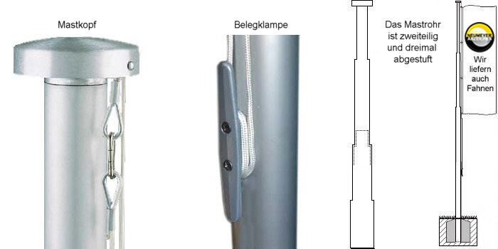 7m hoher, 1x abgest., 2-teil. Alu-Mast, Serie S90, Ø=90/75mm