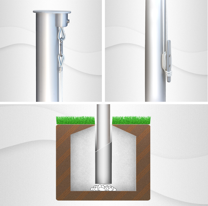 6m hoher zylindr. Aluminium-Fahnenmast ( Z90-6 ), Ø=90mm