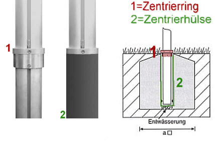 Zentrierhülse für zylindr.  Aluminium-Fahnenmasten, Ø 90mm, ohne Verdreh- und Entnahmeschutz