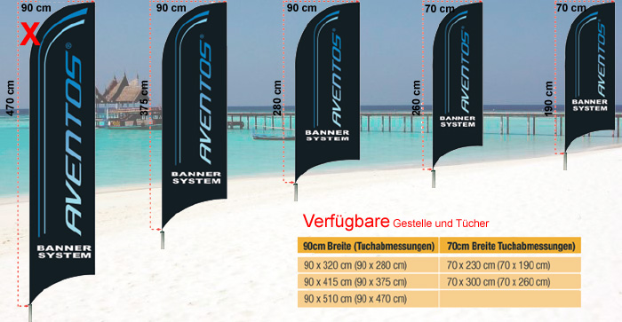 1 Beachflag Rahmen 90 x 516 cm (Segel 90 x 486 cm)