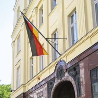 Flag on a wall bracket