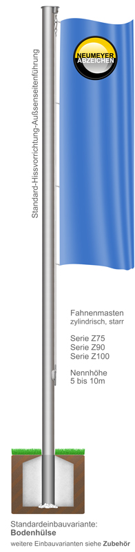 8m hoher zylindr. Aluminium-Fahnenmast, Ø=75mm, ( Z75-8 )