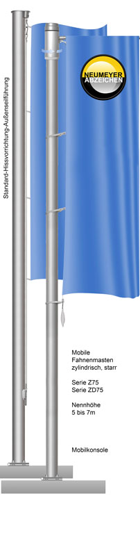 Mobiler Fahnenmast aus Aluminium Ausleger/ nicht hissbar (ZD75) NH 6m für Mobilkonsole