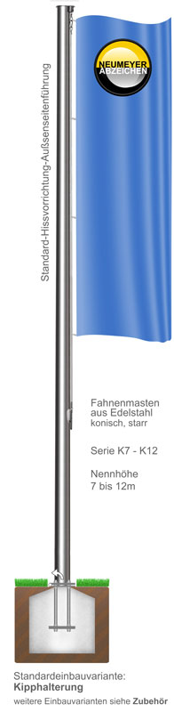 Fahnenmast K-Edelstahl mit 10 m Höhe