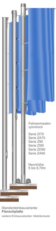 LEIH - Fahnenmast ZA90 NH 6,70 Mtr. mit Ausleger/hissbar