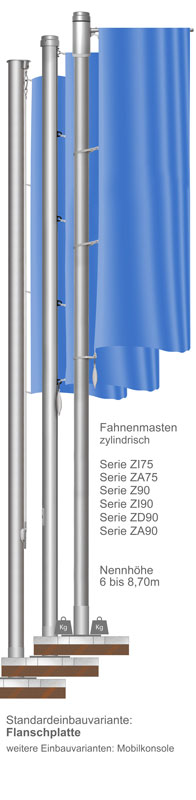 LEIH - Fahnenmast Z90 NH 8,70 Mtr. Außenseilführung