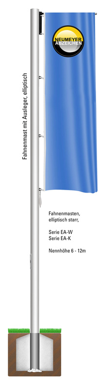 12m hoher elliptischer drehbarer Mast, EA-K120K-12, Innenseilf., Auslegerstange/Galgen, Kipphalterung, Kurbel