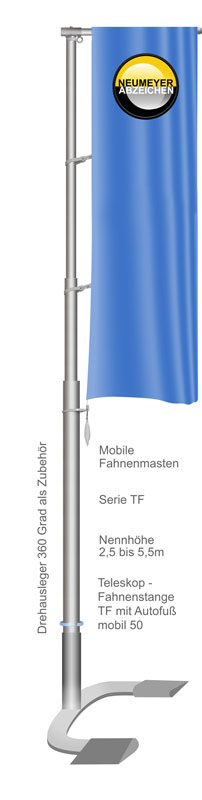 Teleskopfahnenstange TF55 mind. 1,70 Mtr. max. 5,30 Mtr.