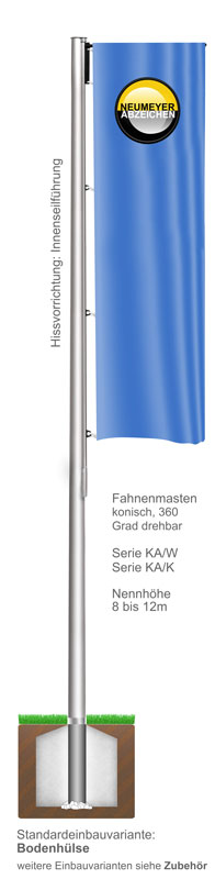 Ausleger/Galgen, Flaggenmasten aus Aluminium, konisch, 360 Grad drehbar