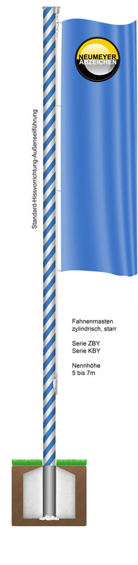 7m hoher Aluminium-Fahnenmast K-BY, Mastrohr konisch