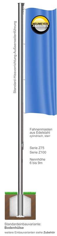 Fahnenmast Z75-Edelstahl mit 6 m Höhe